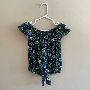 ✌️2/$10✌️ Pine Kids Blue & Green Floral Off Shoulder Tie Blouse – Size 4/5 GUC